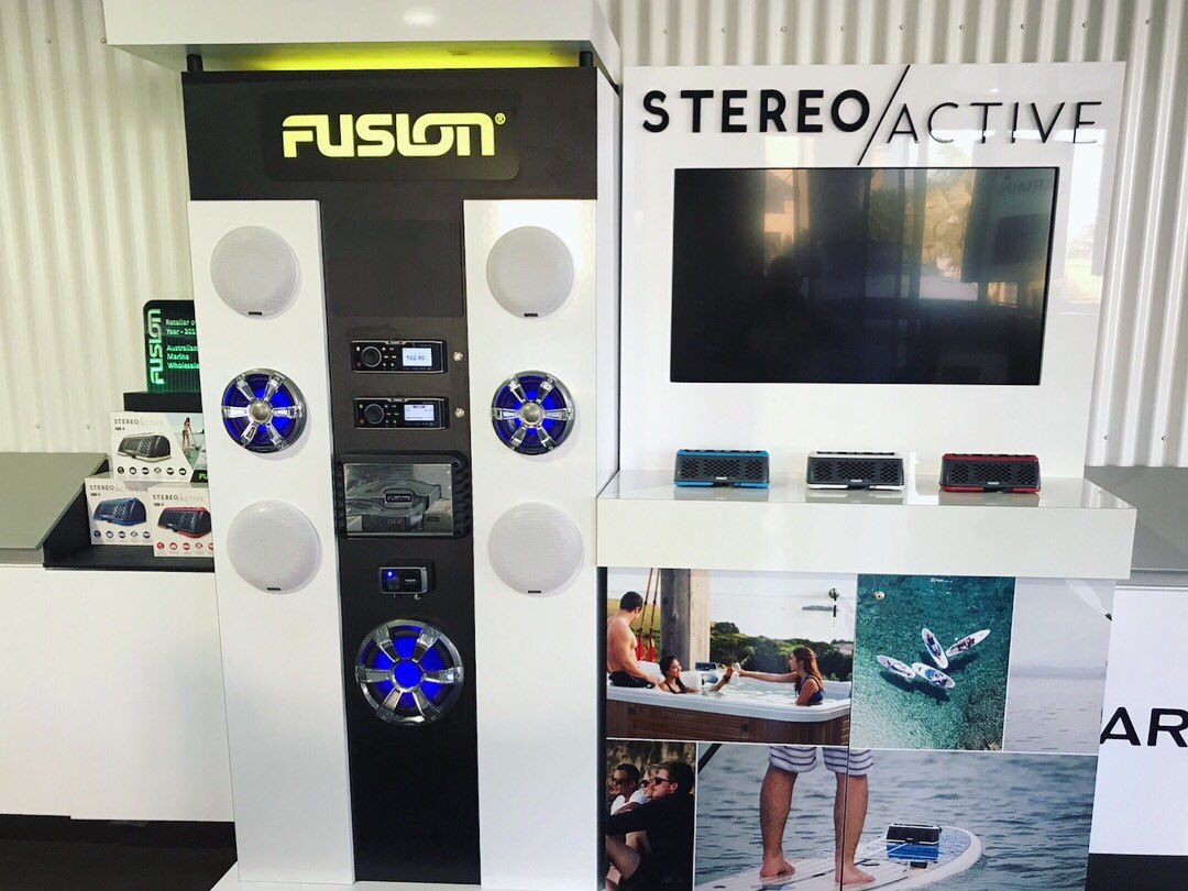 AMWholesale's tweet photo. Check out our new @marinefusion #StereoActive display in the #AMWSuperstore 😍🙌
#Fusion #boatworks #AMWholesale https://t.co/3ecPBL3goz