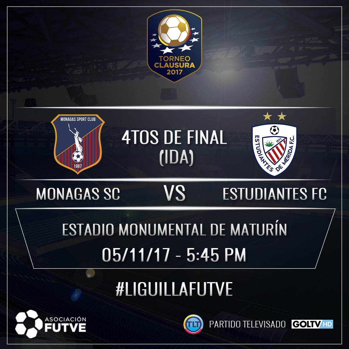 LigaFUTVE's tweet photo. ¡Este domingo, @Monagas_SC recibe a @EstudiantesMEFC, en el Monumental!👍⚽️🇻🇪 | 🕚 5:45 pm | 📺 @GolTV + @LaTeleTuya | #MONvsEST #FutVE https://t.co/SL1gGy4mN4
