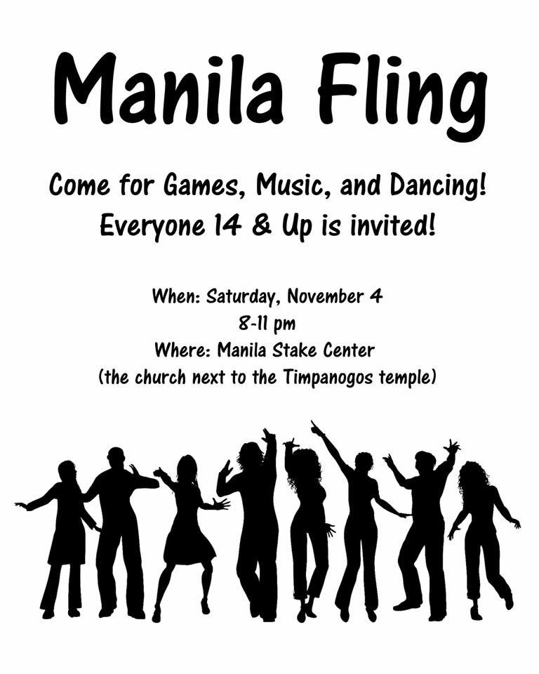 pgmanilastake's tweet photo. Manila Fling! 8-11pm for ages 14+ at the Stake Center tomorrow night! Should be a fun night for our youth!! #pgmstake https://t.co/XeyykKJNOs