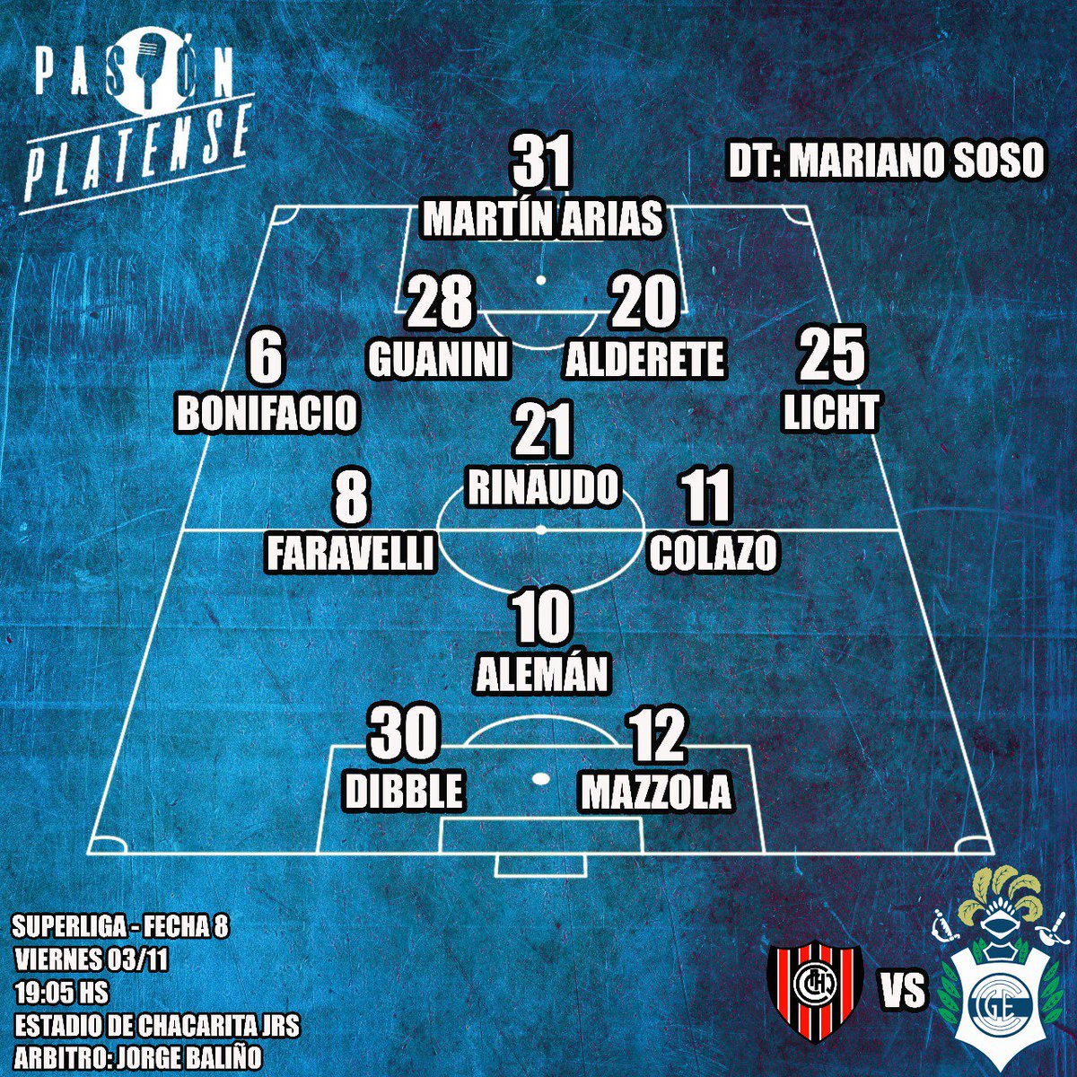 Pasion_Pl's tweet photo. #CGE #GELP || Estos son los once que saldrán a la cancha para jugar frente a #Chacarita https://t.co/ETB7PvsUWg