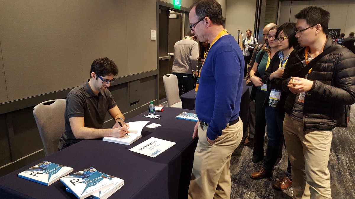 _odsc's tweet photo. R expert @jaredlander connecting and sharing words of wisdom with passionate #ODSC attendees at his booking signing. #RforEveryone https://t.co/NBZ2WoDmnz