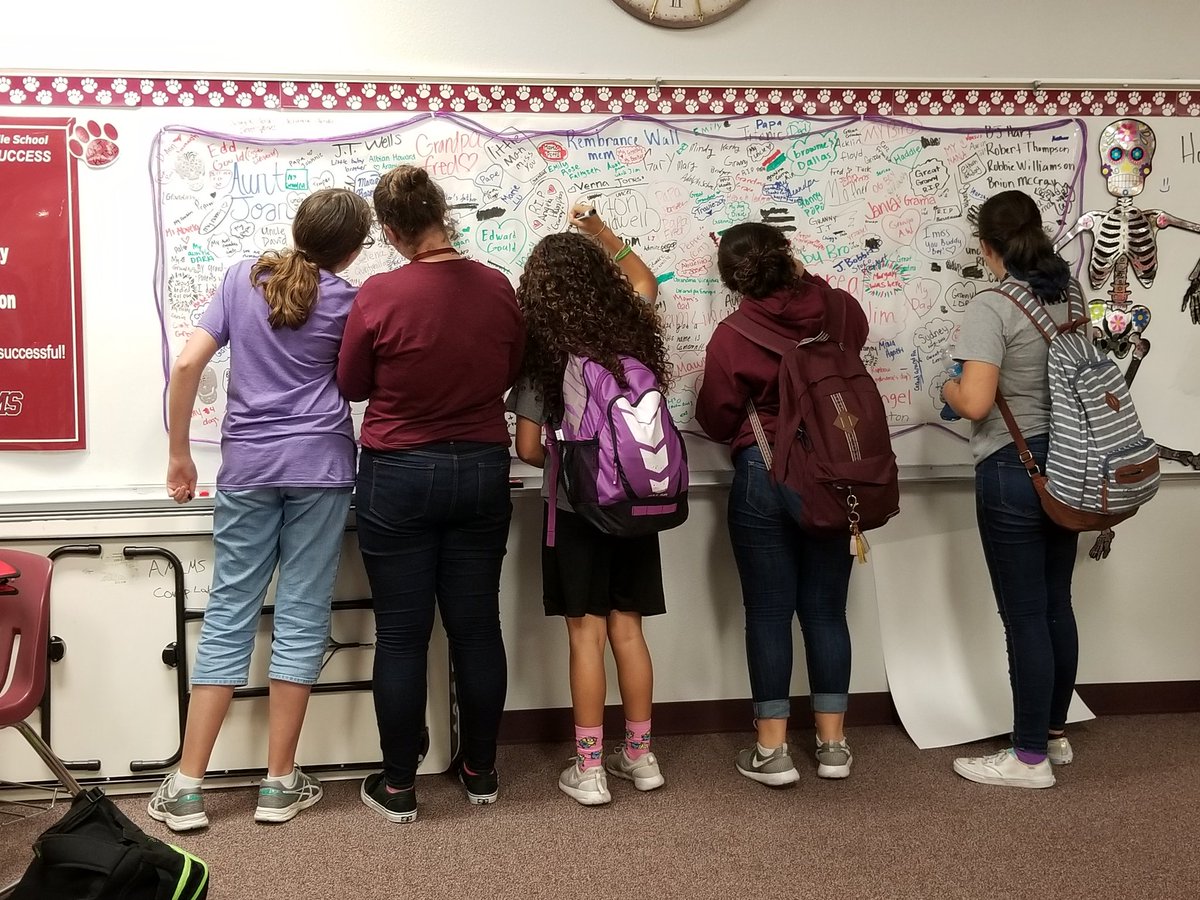 MrsJCashaw's tweet photo. Students enjoyed voting for the Day of the Dead posters, and remembering family members. #AMCMScats Thanks @CatSass62 https://t.co/rkvuv138zg