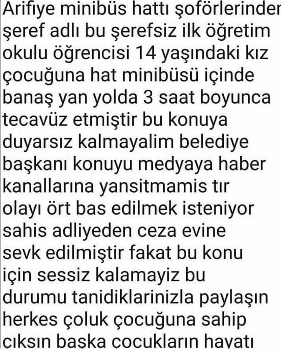 14 yaşında ki çocuğa 3 saat tecavüz eden bu aşağılık şeyin haberi yapılmıyor, üstü kapatılmaya calisiliyormus. Şunu bı elden ele hayalim
