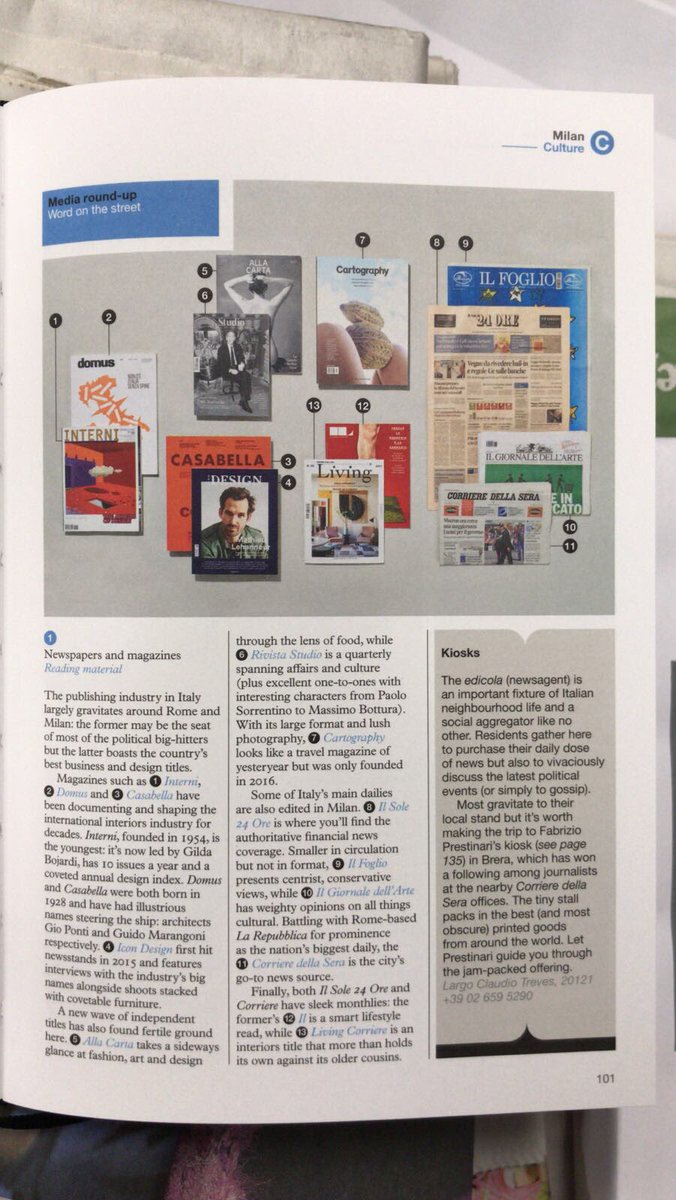 Sulla Guida di Milano di <a href="/monoclemag/">Monocle Magazine</a> ci sono <a href="/24ILmagazine/">IL</a> <a href="/RivistaStudio/">Rivista Studio</a> <a href="/ilfoglio_it/">Il Foglio</a> e altri.