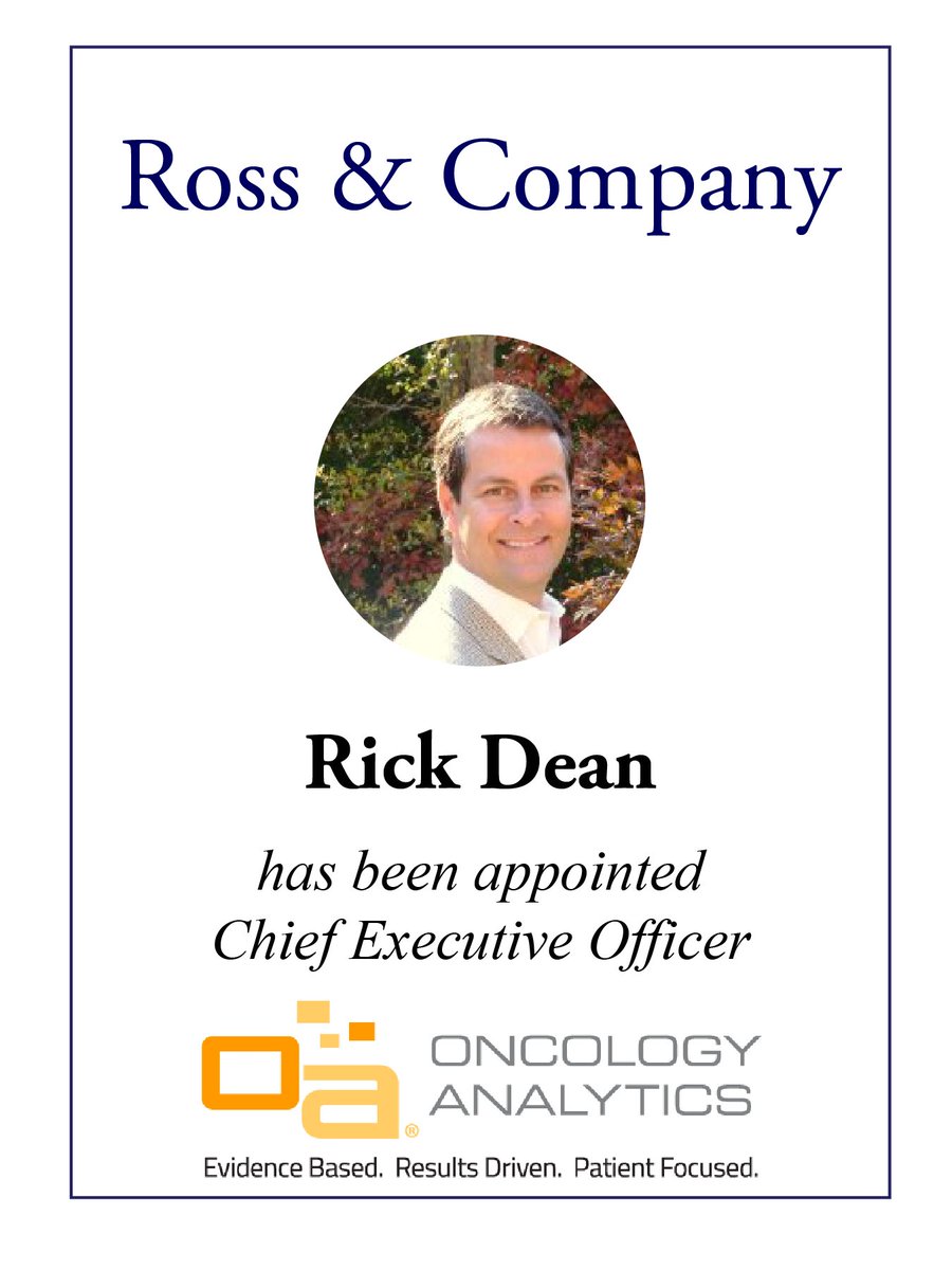 RossSearch's tweet photo. Oncology Analytics Appoints Rick Dean as Chief Executive Officer. https://t.co/qxg3jpm0nl