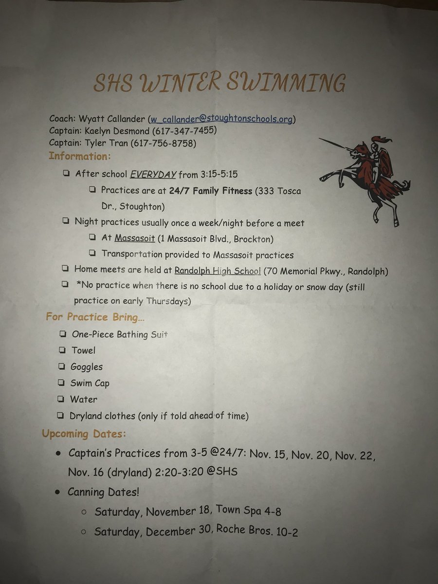 If you are interested in swim and you missed the meeting today, check out the info below!