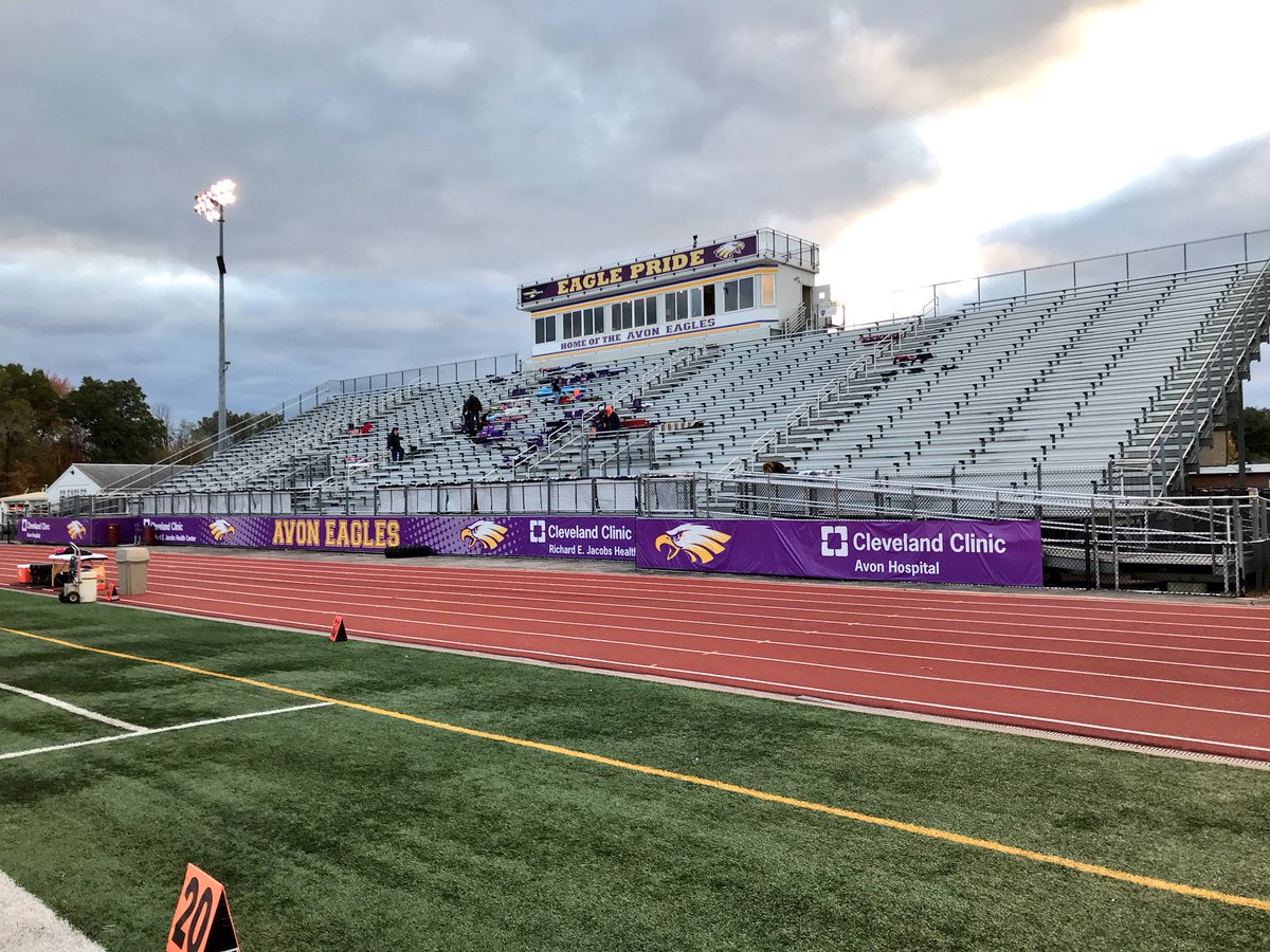 zach_harig's tweet photo. The calm before the storm in Avon! Division II playoff battle coming your way: @SJJFootball at @avoneagles! Stay tuned to @BCSNsports. 🏈 https://t.co/nVnrzUkVH8