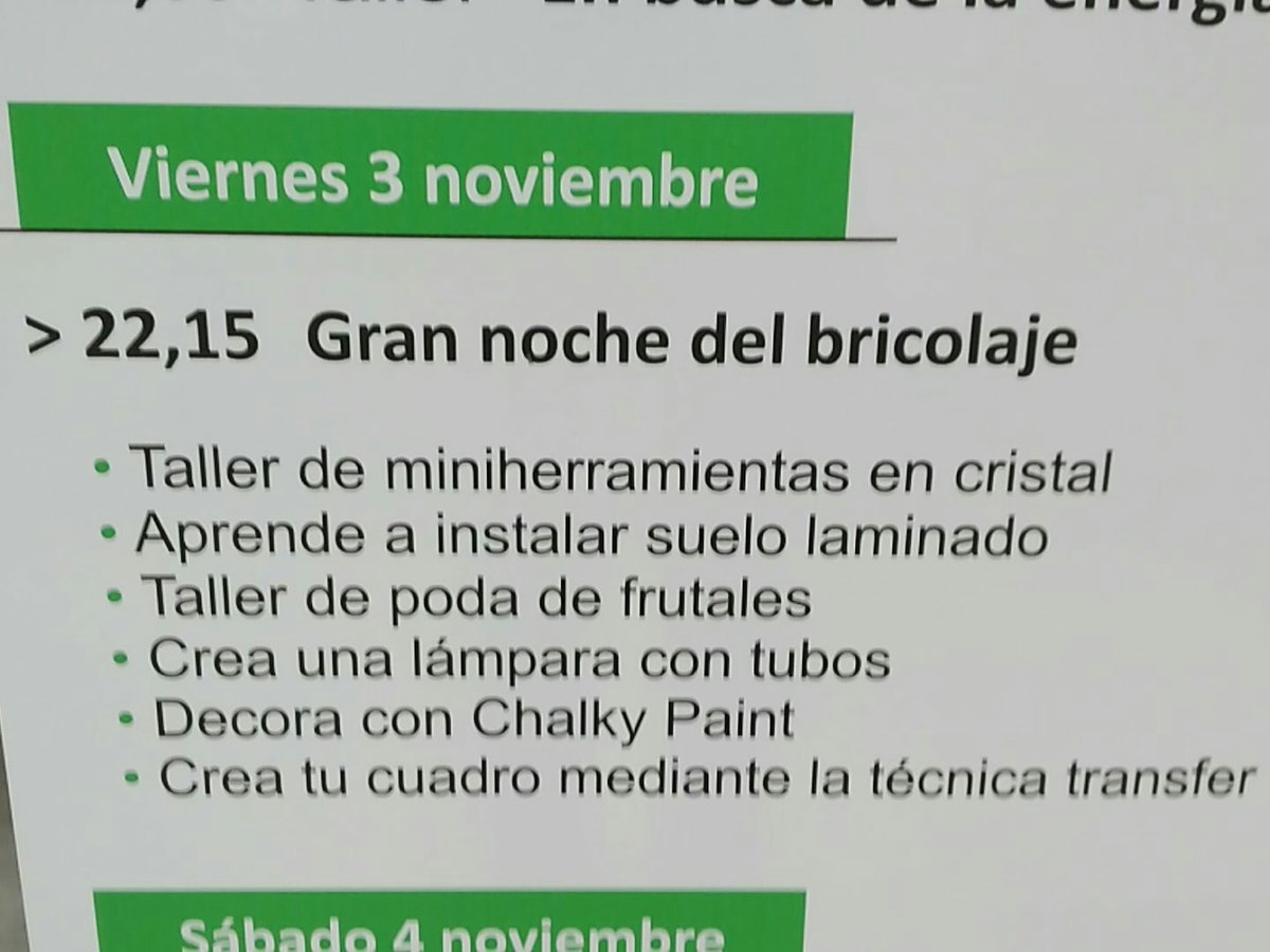 davidfeitober's tweet photo. #lagrannochedelbricolaje
#talleresleroymerlin 
Estos son nuestros talleres de hoy: https://t.co/KQ1SFRVTRA