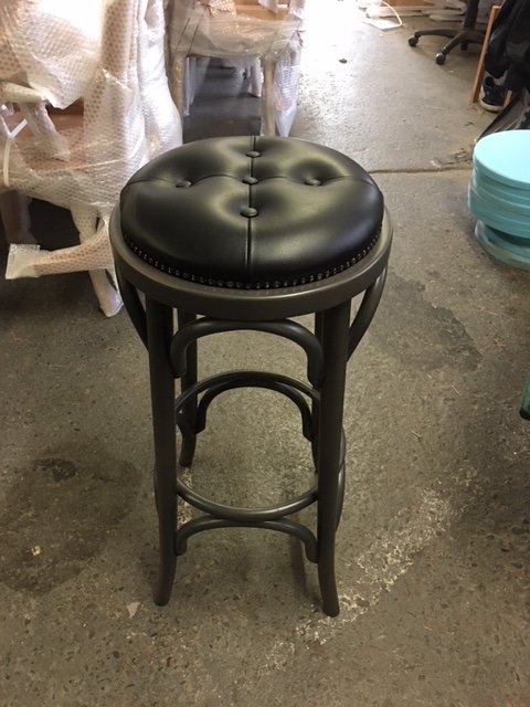 Rather pleased with this black leather upholstered  stool.Just made 16. #bistrochairs #zinctables.making to your requirements.