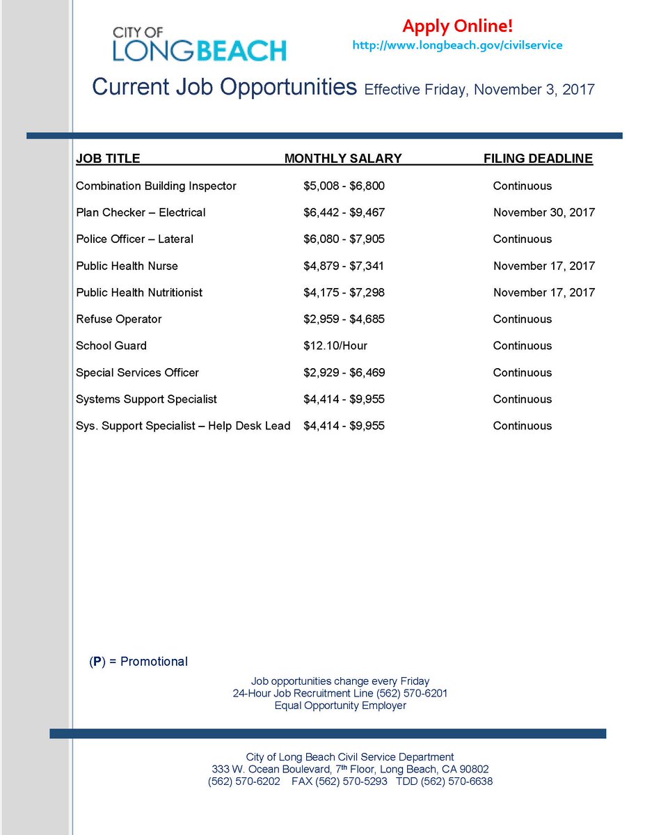 Check out our #CurrentJobOpportunities for <a href="/LongBeachCity/">City of Long Beach</a>! New jobs updated every Friday! Apply online 👉 bit.ly/2hvSij1 👩‍🏭👨‍🏭👩‍🔧