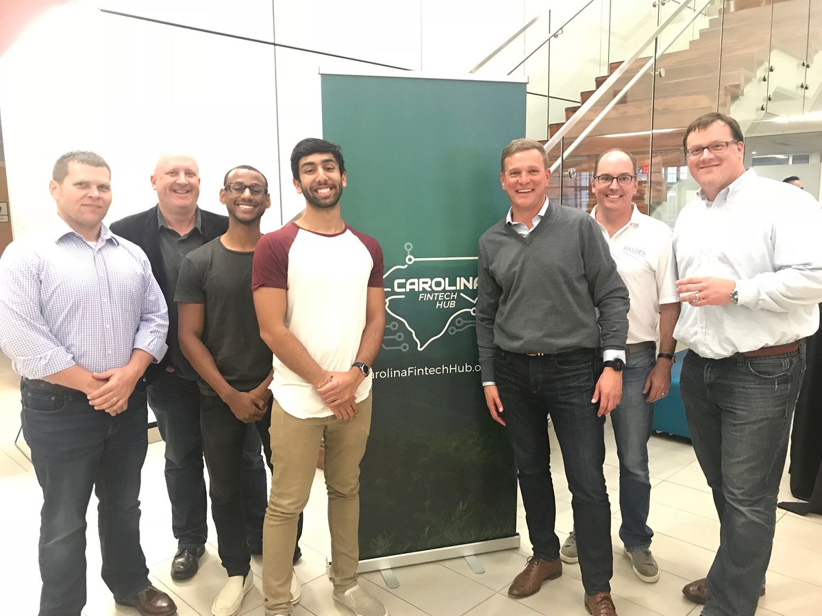 CarolinaFintech's tweet photo. We're here at the pre-hack reception to kick off the #CFHHackathon this weekend at the @unccharlotte campus. #CFH #CLT #FinTech #disruption https://t.co/cskwds82gN