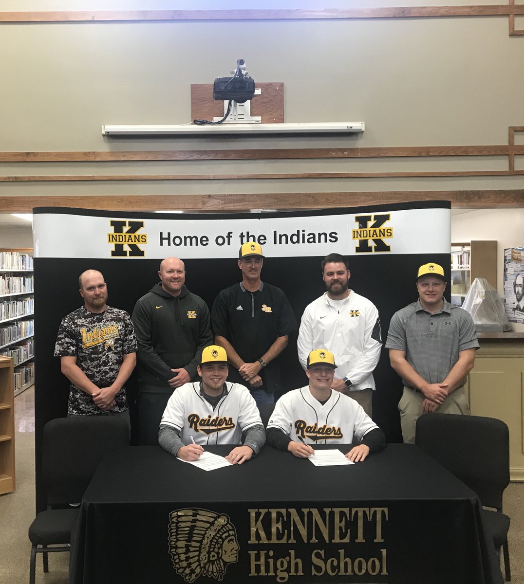 IndianAdvisor17's tweet photo. BIG congratulations to these two guys for signing to play at Three Rivers College yesterday!! #khsgoestocollege #raiders  ⚾️💛⚫️ https://t.co/5JHIZbLOkS