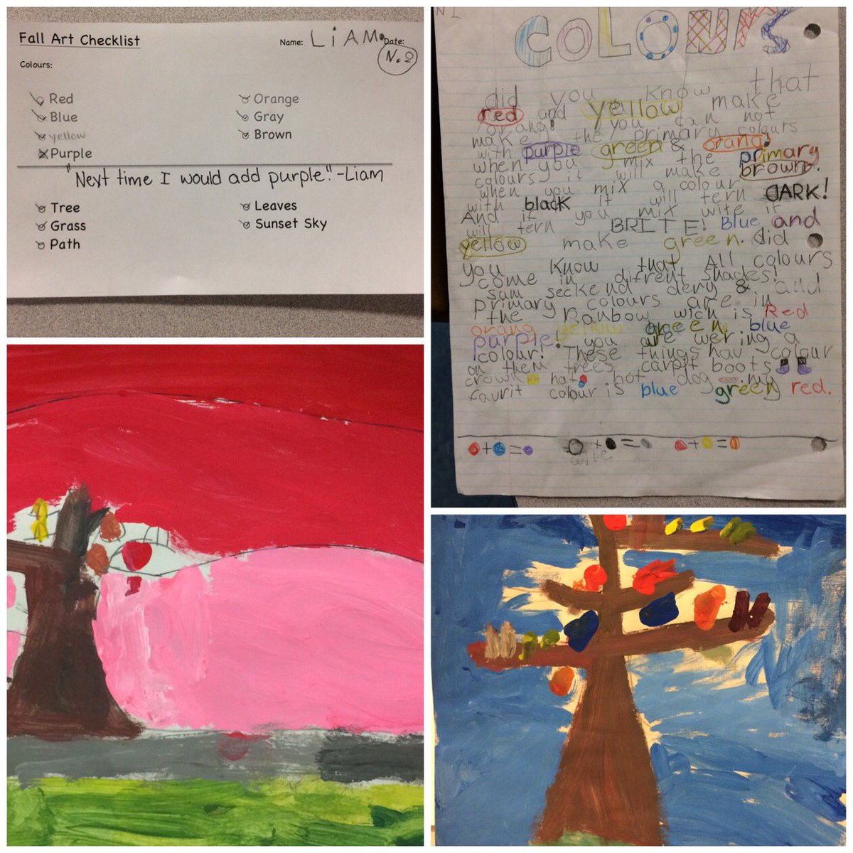 GWSDavis's tweet photo. S's painted Fall pictures with only the primary colours. #Challenge #Process #CreatingColours @GWSblakley https://t.co/TqBZTAslfF