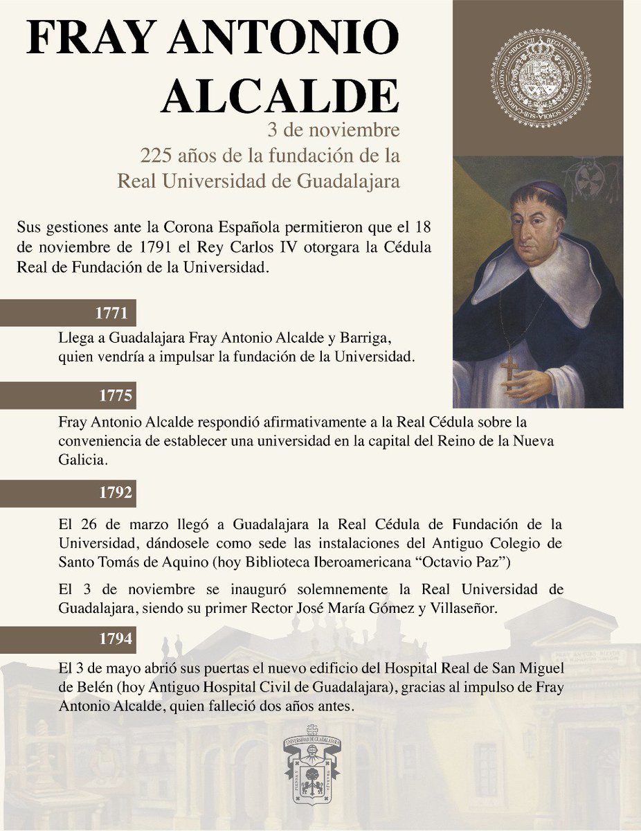 tonatiuhbp's tweet photo. Fundación de Real Universidad de Guadalajara contribuyó al pensamiento y al progreso. #FrayAntonioAlcalde, figura fundamental. #225AñosUdeG https://t.co/0PuXindUQE