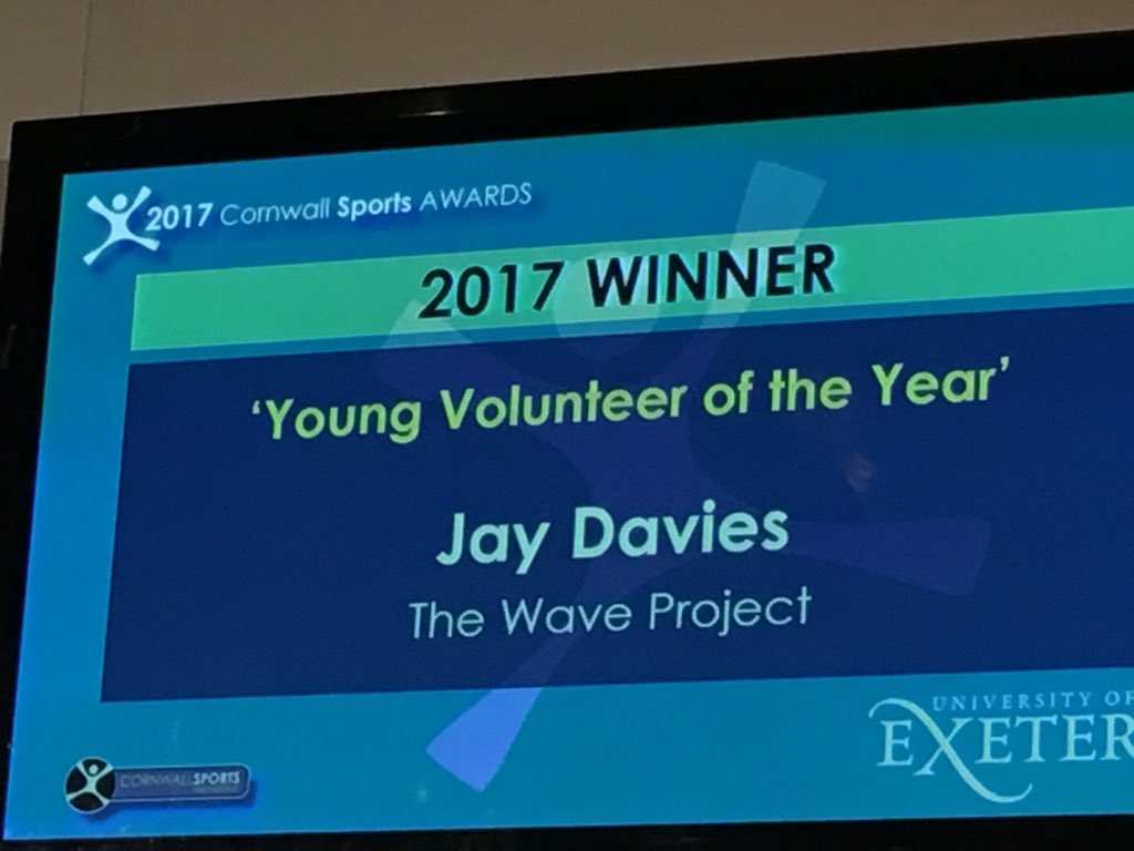 RuthieGUoE's tweet photo. Congratulations Jay Davies #winner #2017csa Young Volunteer of the Year #waveproject #proudsponsor @CornwallSportsP https://t.co/3n8bpOV4K8