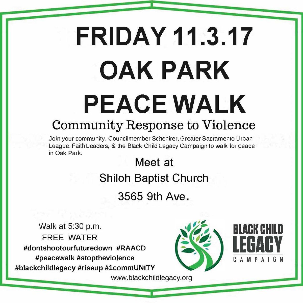 TheCenterSHF's tweet photo. Tonight's Peace Walk has been cancelled due to inclement weather - join us again on 11/17 #RAACD #stoptheviolence #blackchildlegacy https://t.co/gcgOjVTOkZ