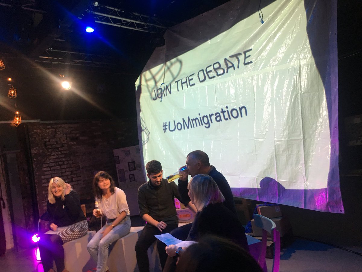 VickiMcCorkell's tweet photo. Such important work. Installation/Multimedia/Performance/Q&A @Be_Longing_ @hopemilltheatr1 @takebacktheatre @OfficialUoM #UoMmigration https://t.co/ekv6YM5Ogi