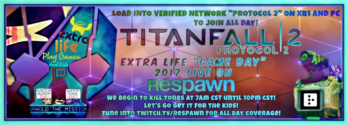 Respawn's tweet photo. Get ready to uphold the mission! Extra Life charity stream on https://t.co/zpnliHfFB8 Saturday 7am cst! https://t.co/aWLsk9YxY6
