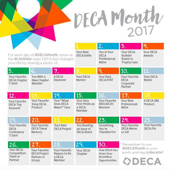 BPDECA's tweet image. It’s DECA Month! Share your photos each day with #BPDECA and #DECAMonth. I will share photos in class all month!