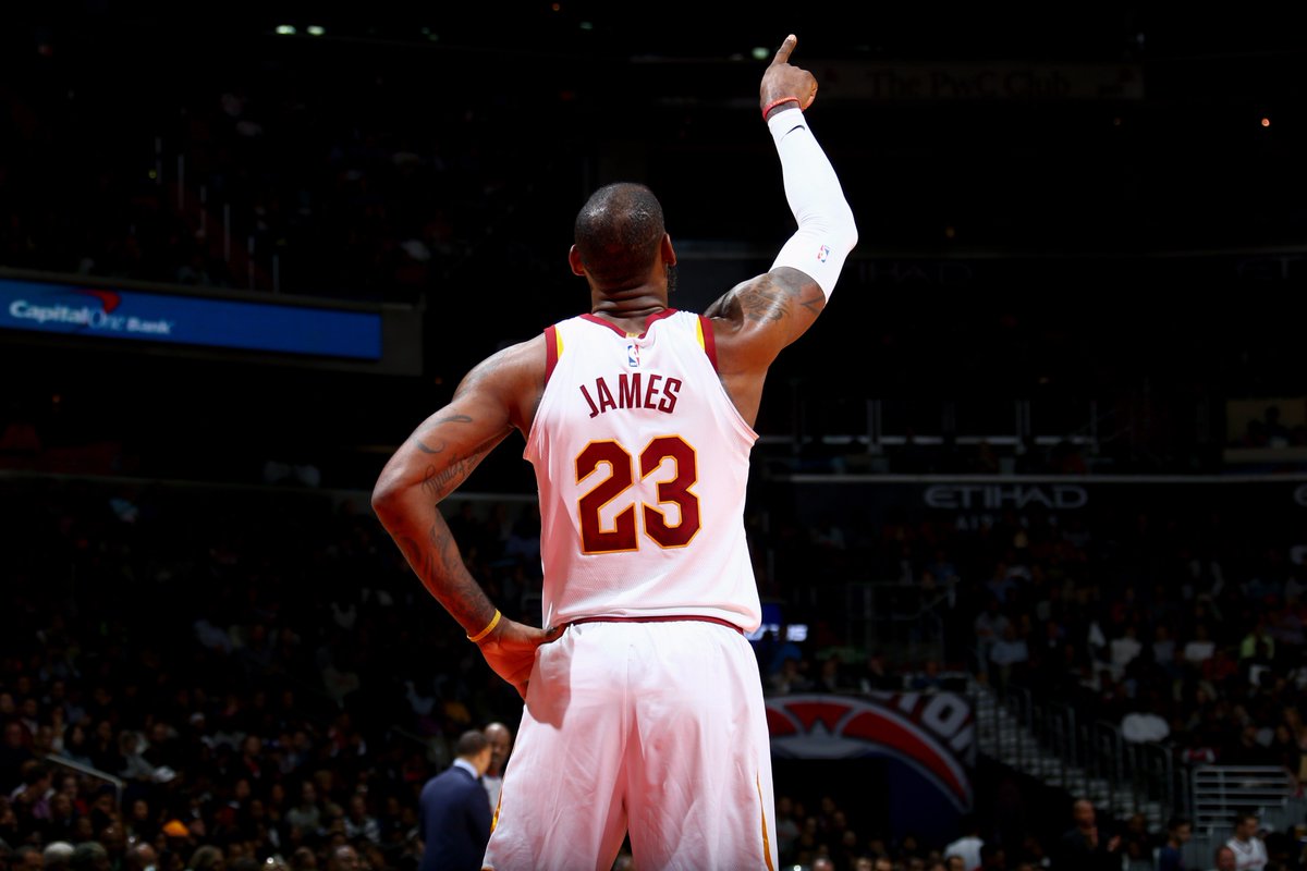 NBA's tweet photo. 19 PTS in the 4th. 

5⃣7⃣ for the game.

A masterful performance from LeBron James powers @cavs.

CLE defeats @WashWizards 130-122. https://t.co/QKfz92I2bM