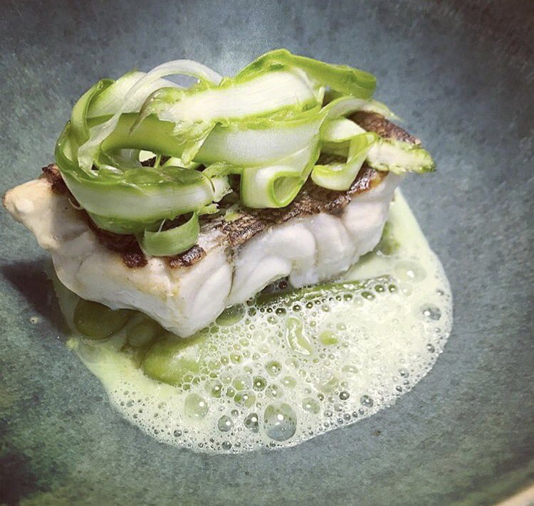 AdolfoGalnaresR's tweet photo. Pargo Blanco, Puré de Haba, Espárragos, Chícharos, "Leche" de Espárrago @AlliumRest https://t.co/8TfmOMzRBC