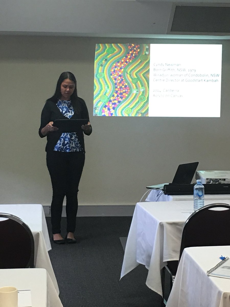 Cyndy Newman’s beautiful Acknowledgement of Country and her stunning artwork at the De-Lib-erate conference in Canberra ❤️🖤💛