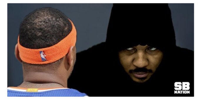 JJBretty's tweet photo. @MovistarNBA @carmeloanthony Melo: -Bajarse el tinder y buscar una  Lala.
Hoodie melo: -Entrena hasta reventar que ya no tienes anillo ni de casado #dormiresdecobardes https://t.co/nvAtlzyQMw