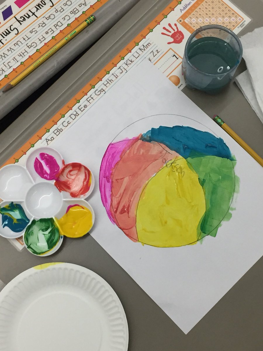 TeachMrsGibbs's tweet photo. Mixing primary colors in our first art docent lesson of First Grade @rcsdblueoaks #RCSDChampion https://t.co/l81SMGqIah