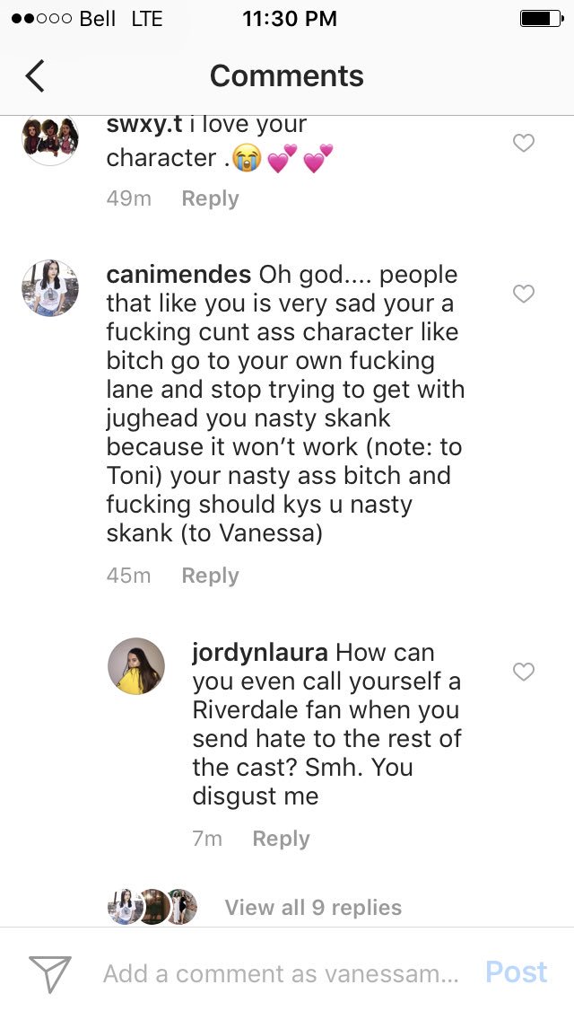 VanessaMorgan's tweet photo. Anyone who takes a show this seriously, telling me to kill myself because of a character I  play is seriously disturbed. Can only 🙏🏽for you. https://t.co/sH1d3g4EAJ