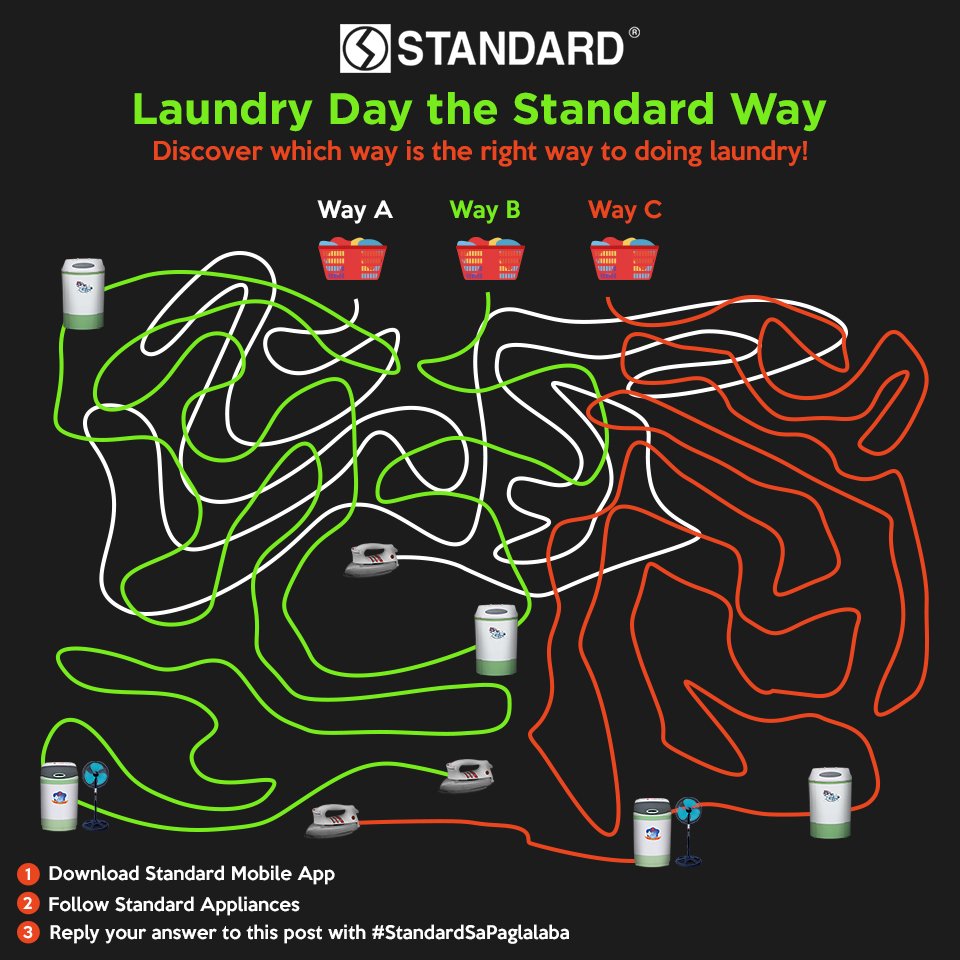 StandardPH's tweet photo. Choose the way that goes through the steps to doing laundry in the right order. Reply your answer to this post for a chance to win an exciting prize! #StandardSaPaglalaba :) https://t.co/J6hXJosFei