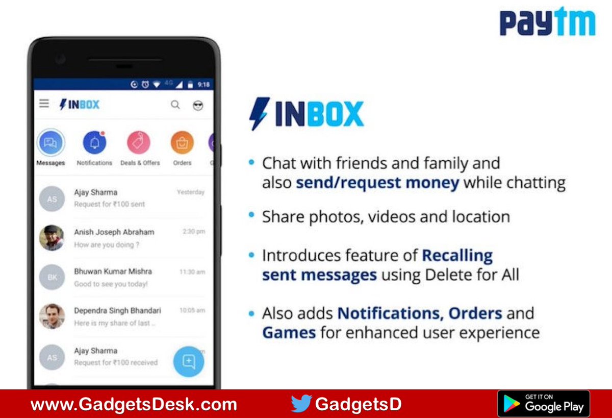 GadgetsD's tweet photo. Paytm adds chat feature to its app with INBOX for in-chats payments
LINK: https://t.co/9SsZiauNO0
#Paytm #PaytmInbox #payments #news #tech #inbox #upi #android #latestnews #chat #offers #games #PaytmKaro https://t.co/FbKIAQ18JX