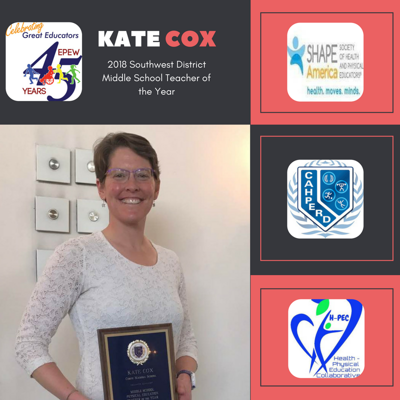 EPEWCP's tweet photo. Yet another set of 🚨 news- @KateCoxPE was also selected as 2018 SWD MS TOY! Rockin the #physed stage 💯👌 #EPEW2018 @CAHPERD @SHAPE_America https://t.co/7bD9dPncwm