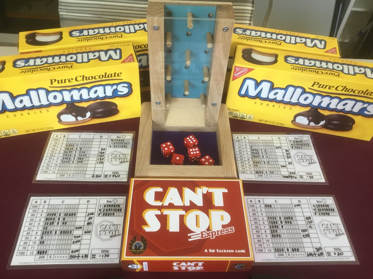 Gamenrowan's tweet photo. In from Kickstarter #CantStopExpress from @EagleGryphon Games (2017). #mallowmars are now in season from @nabisco https://t.co/rJ4uKO2dyy