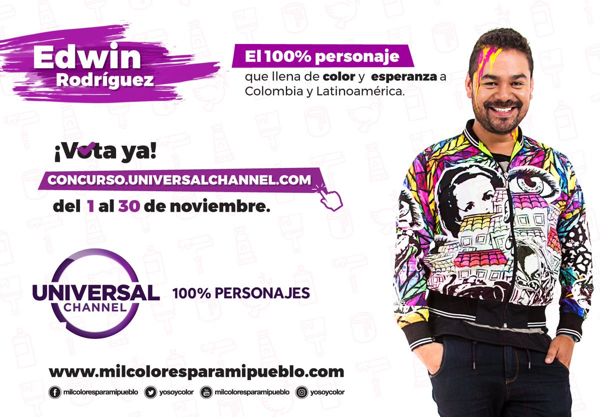 YoSoyColor's tweet photo. Recuerda que puedes apoyarnos votando cada hora hasta el 30 de noviembre, para seguir llenando el país de color.
https://t.co/O1KchUymA3 https://t.co/rYO2FKnUCf