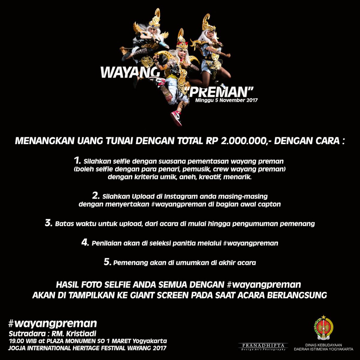 JIHFWayang's tweet photo. guysssss jgn lupa guysaas
pagelaran satu ini beda dari yang lainnya lo... menariknya ada hadiah dengan total 2.000.000 buat pemenang selfi https://t.co/hqmHW21dfI
