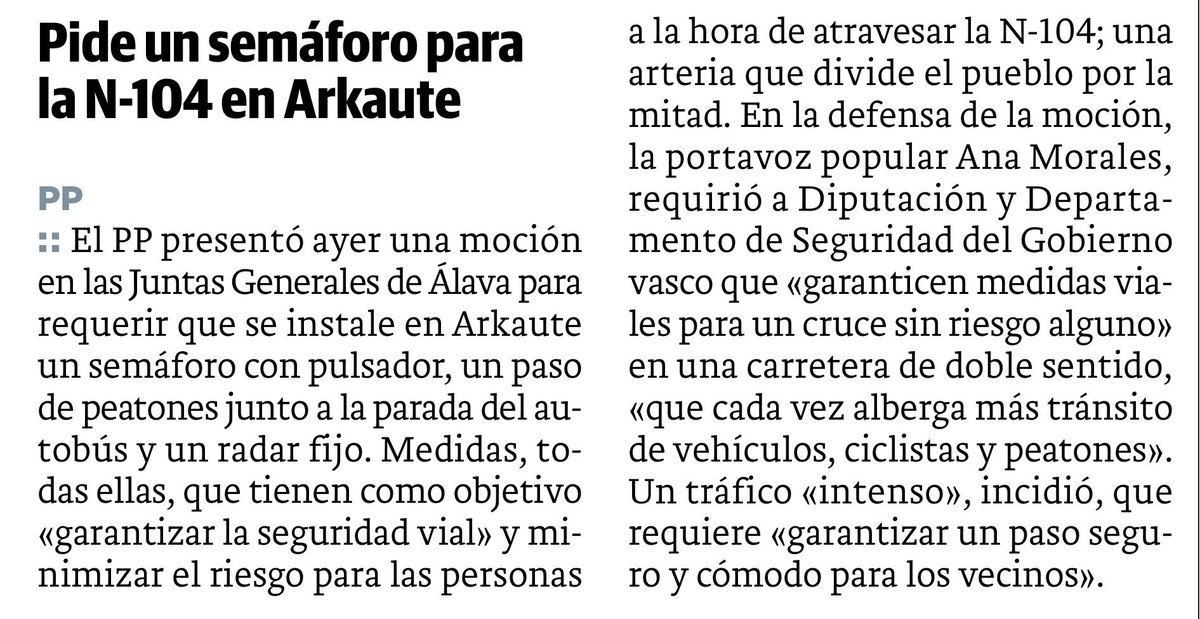 🔵 Para evitar riesgos, esta es nuestra propuesta para la N-104 a su paso por #Arkaute y donde se sitúa una entrada al parque de #Salburua ⬇️