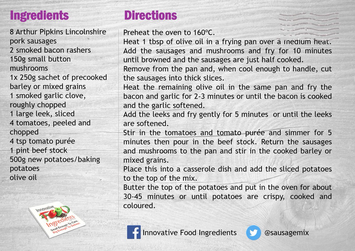 Innovative_Food's tweet photo. Arthur Pipkins Lincolnshire Sausage with Barley &amp; Sliced Potatoes #uksausageweek #meatmanagement #britishbangers www.ifing 0161 331 4923 https://t.co/ba57szrxH9