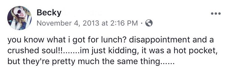 Evrydayanalyst's tweet photo. I remember this post being about ramen... #timechangeseverything #badmemories #disappointed #crushedsoul #hotpockets https://t.co/5RWy09MoXK
