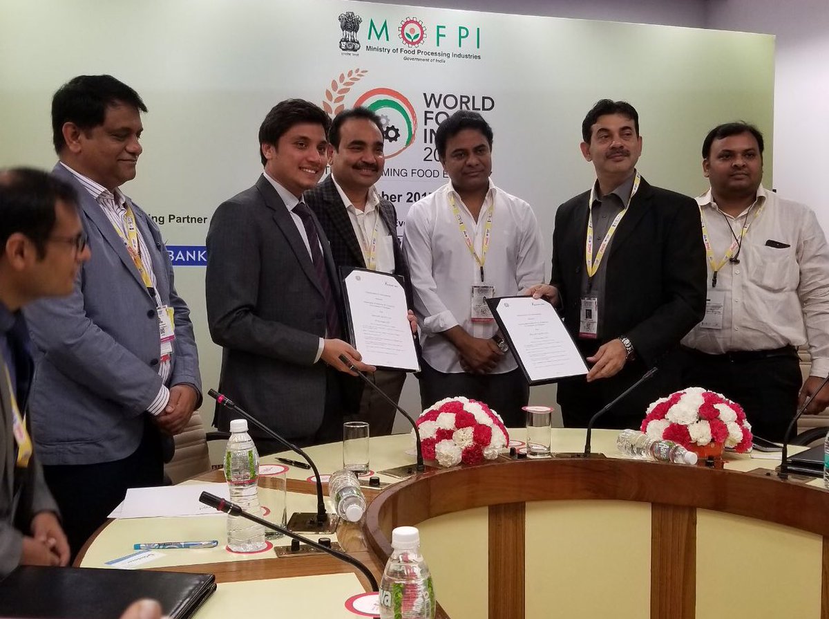MinisterKTR's tweet photo. Govt of Telangana &amp; Bluecraft Agro Pvt. Ltd signed an MoU in Delhi. Company to acquire Gayatri bio-organics limited in SangaReddy Dist 1/2 https://t.co/zZp1SIoaov