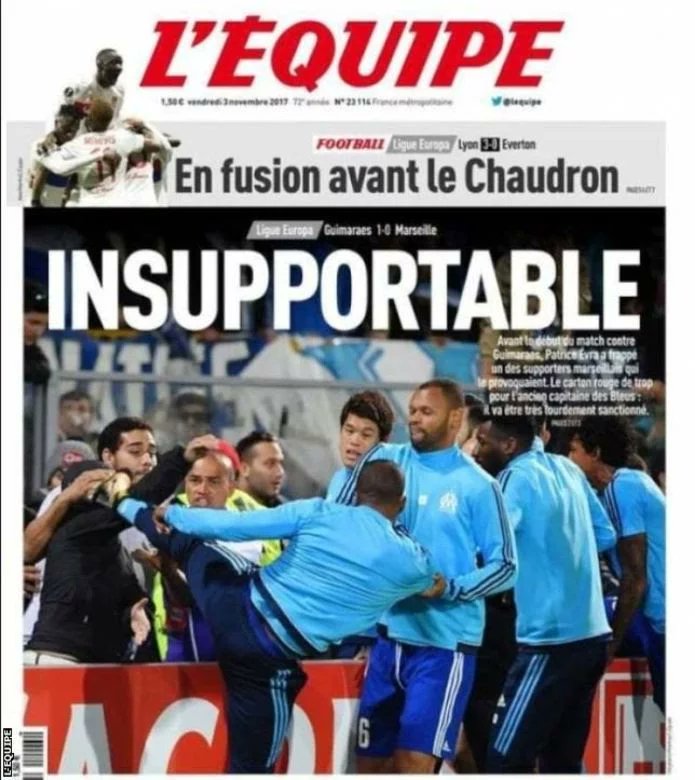 BritLizHilton's tweet photo. Good for #Evra what sort of C**ts sing hate songs at him they should be kicked out the ground. #evil #evrakick https://t.co/qbPVALsHQ6