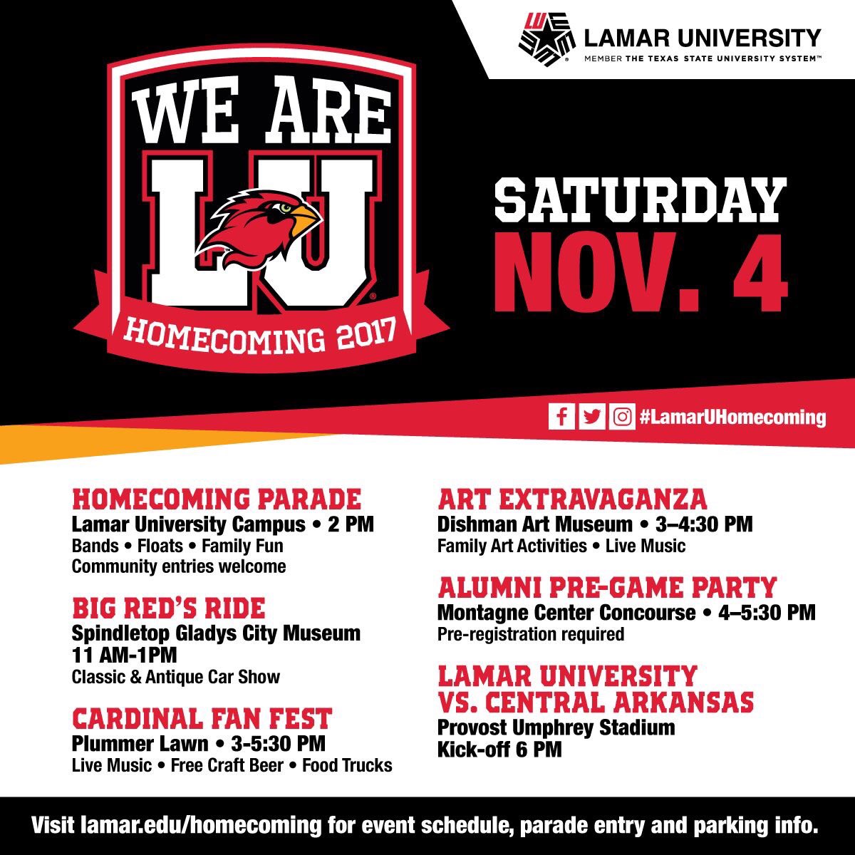 BKRoberson2's tweet photo. I’m excited to head to Beaumont for @LamarUniversity #Homecoming2017. Haven’t missed this weekend since 2006. #ProudAlumni https://t.co/iOHMYXcWuk