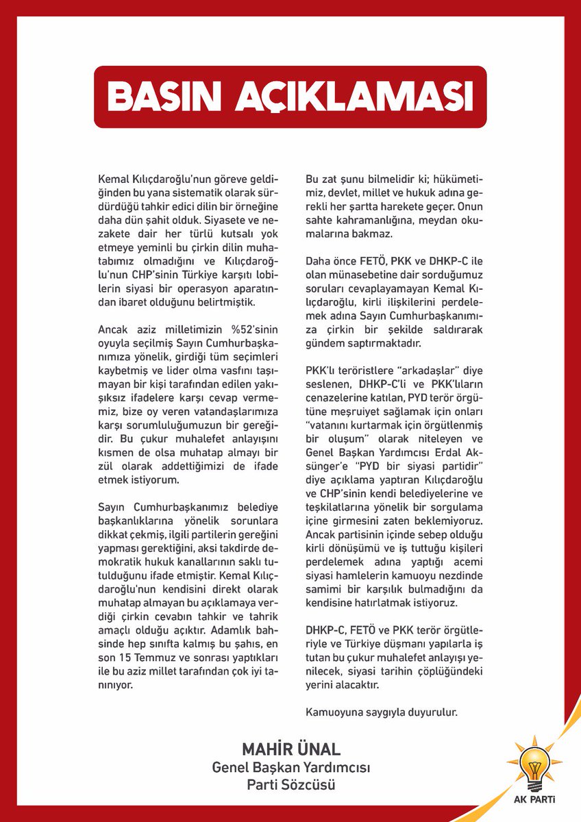 Genel Başkan Yardımcımız ve Parti Sözcümüz <a href="/mahirunal/">Mahir Ünal 🇹🇷</a> ‘ın basın açıklaması.