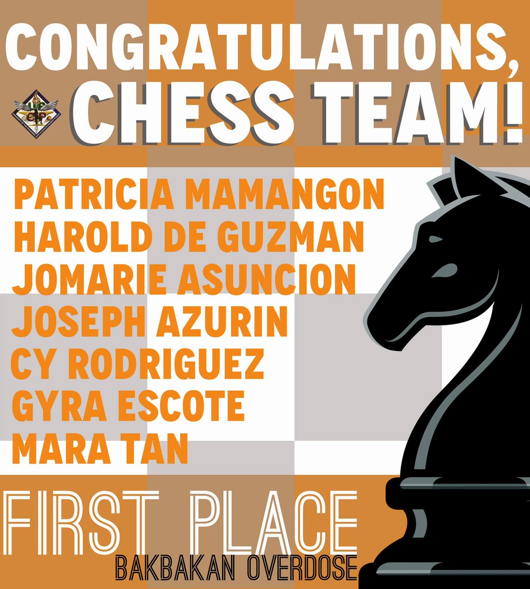 up_saps's tweet photo. [BAKBAKAN Overdose]
Another champ year for our very own Chess team! Congratulations!

#SAPSgrade https://t.co/SZciP87CiN
