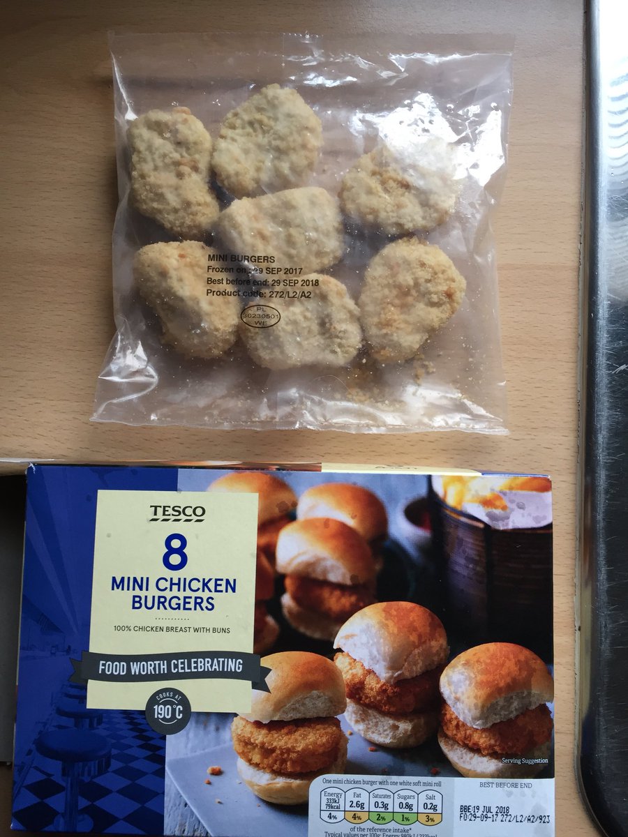 SheelsMc's tweet photo. @Tesco so bought these and to my surprise an unopened bag of mini chick burgers has only 7....sure that reads 8 https://t.co/w7Ocv4IHEB