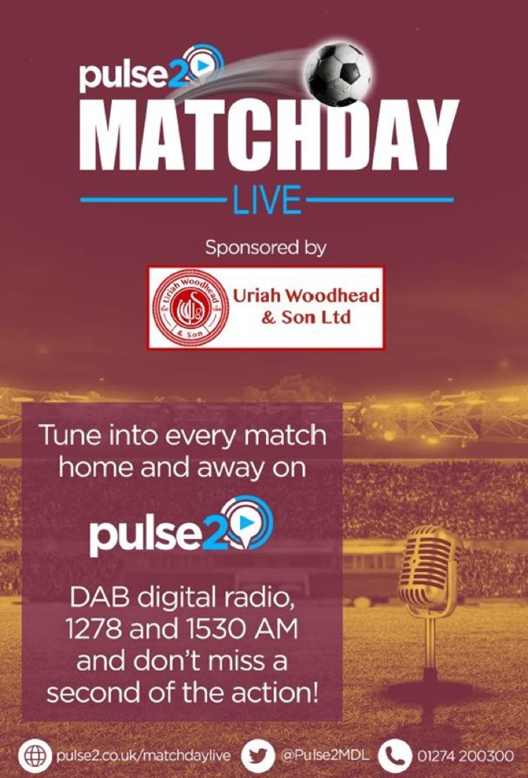 Pulse2MDL's tweet photo. Live at 2 today for @EmiratesFACup as @officialbantams host @ChesterfieldFC. ⚽️🏆Join @JonFrancis08 and @thecitygent #predictionsplease https://t.co/truWT7JPO1
