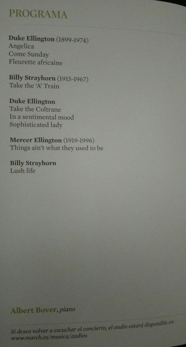 elcriticorn's tweet photo. Un poco de #jazz en esta mañana plomiza. #AlbertBover inaugura el ciclo dedicado a #DukeEllington en @fundacionmarch. https://t.co/Evv6EewgQe