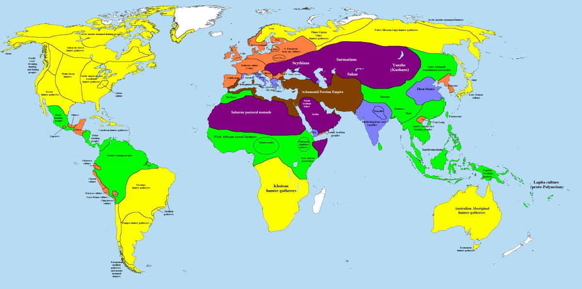 An enlightening map of the world in 500 BCE. I see 3 important things to learn of it-1.Within around 1000 years of the last Devasura war, the exiled Anava(Proto-Iranians) went on to create the largest empire history had yet seen,making an opportunity out of adversityImpressive