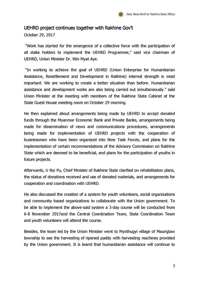 OfficialBurmese's tweet photo. Daily News Brief on Rakhine State Affairs.30-10-2017 @SenatorMenendez @SenBookerOffice @SenFeinstein @memetsimsek @Malala @PMOIndia https://t.co/0XbbSMa6ok