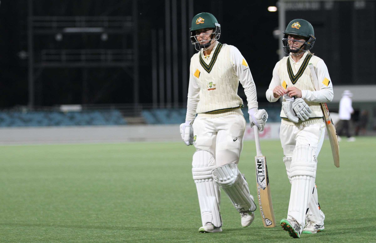 AusWomenCricket's tweet photo. Stumps in Canberra with Elyse Villani unbeaten on 48 with a lead of 108 runs. Scorecard: https://t.co/hXGZRsp25m #WomensAshes #AUSvACT https://t.co/8i6wXD3yMM