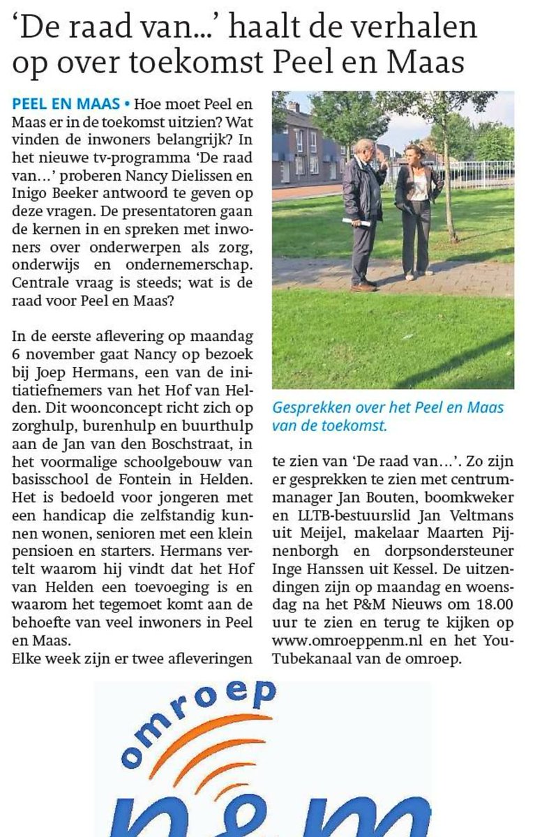nancydielissen's tweet image. Vanaf maandag op tv: 'De raad van..' Over toekomst @gempeelenmaas. Met oa @Janveltmans @JoostStemkens @MaisonM_PH
Ma/woe 18.00 @omroeppenm